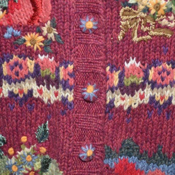 Vintage Heirloom Collectibles Size M Button Up Cardigan Vest Sweater Fall Scene - Picture 7 of 14